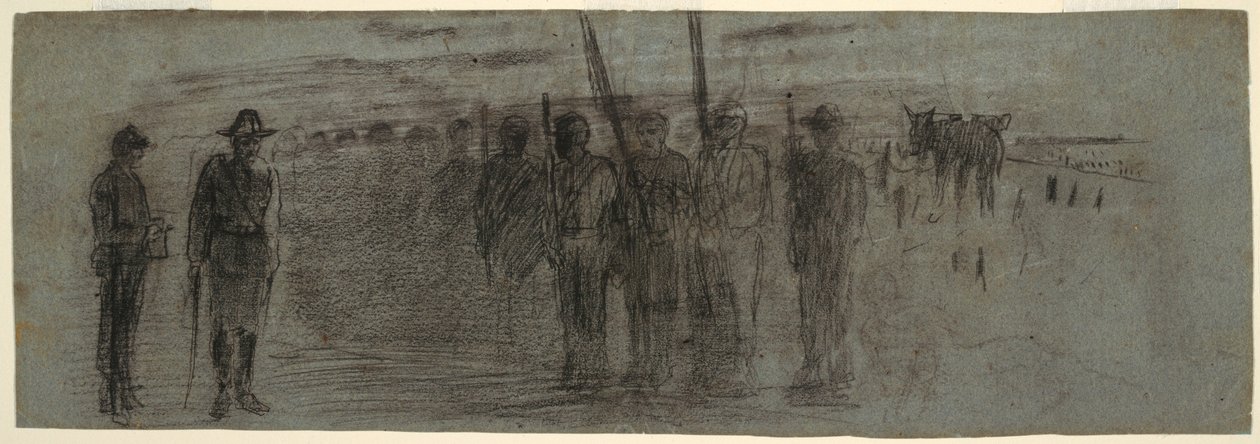 Desenho, oficial e ajudante inspeccionando um esquadrão, possivelmente 1864 de Winslow Homer