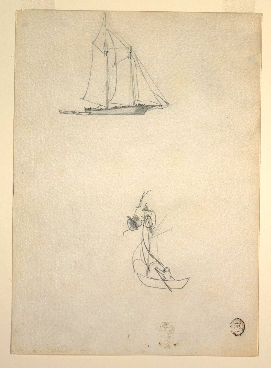 Desenho, Escuna e três botes, 1881 de Winslow Homer