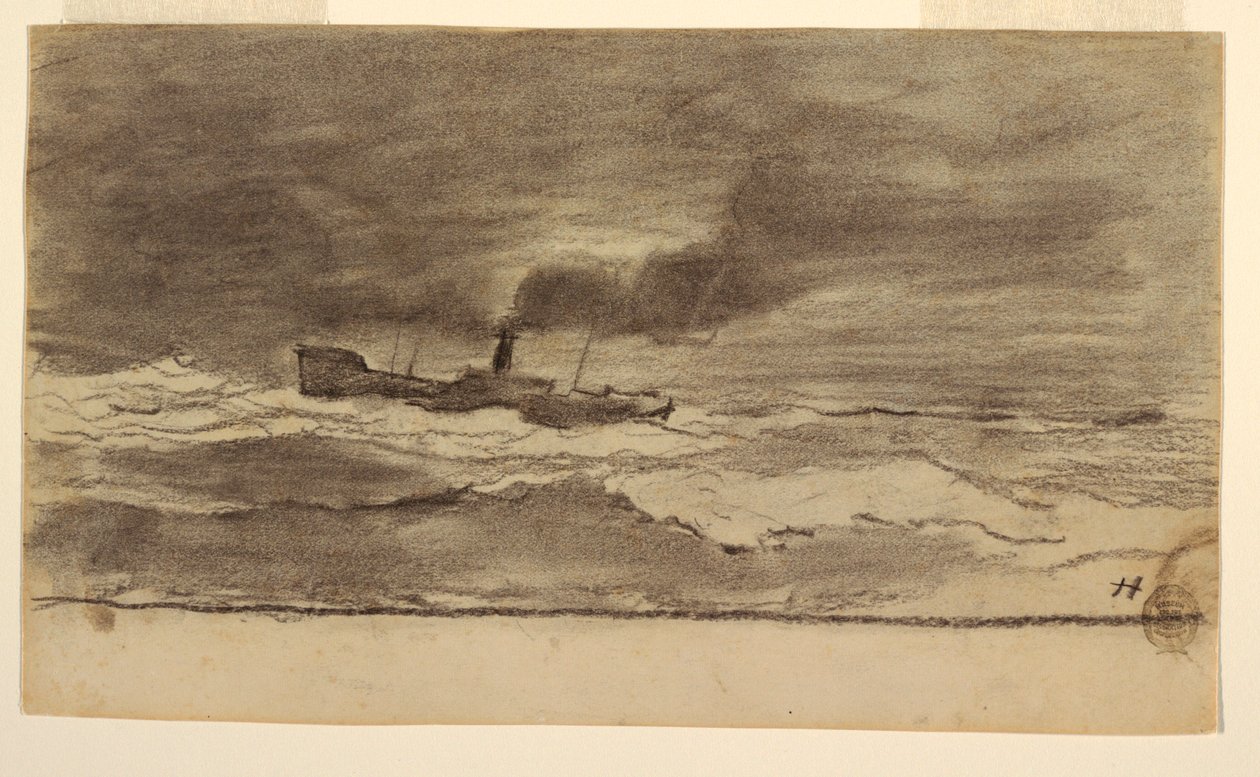 Desenho, Paisagem marítima com traineira de pesca, Cullercoats, Inglaterra, 1881-82 de Winslow Homer