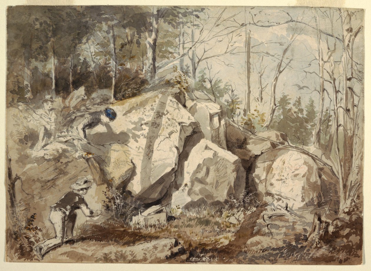 Desenho, Montar uma armadilha para esquilos, ca. 1855 de Winslow Homer
