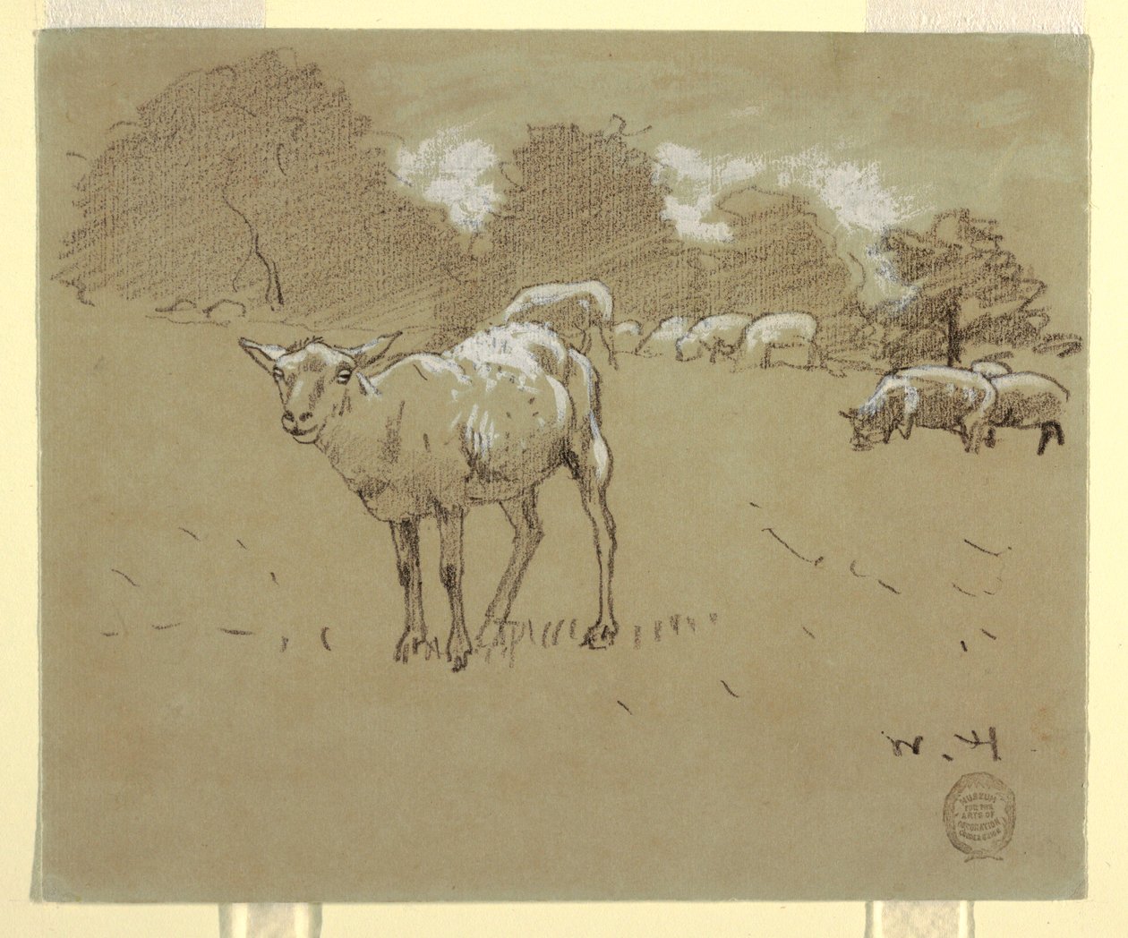 Desenho, Ovelhas a pastar num campo, ca. 1875-78 de Winslow Homer