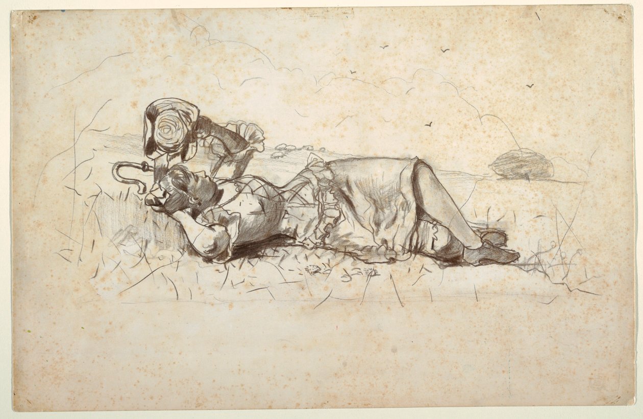 Desenho, Pastora descansando, 1877 de Winslow Homer