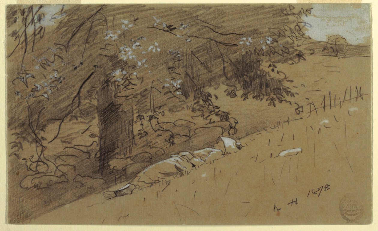 Desenho, Pastora descansando sob uma árvore, 1878 de Winslow Homer