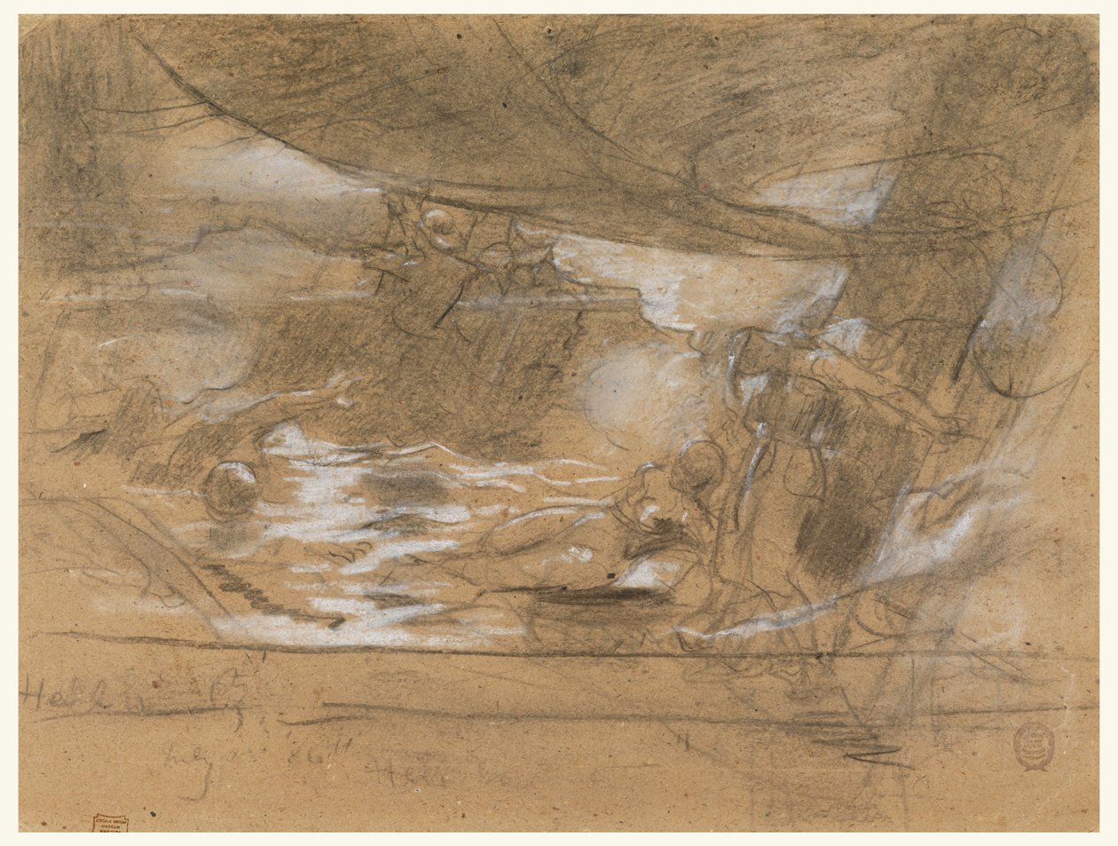 Desenho, convés de navio com duas mulheres, possivelmente 15 de julho de 1886 de Winslow Homer