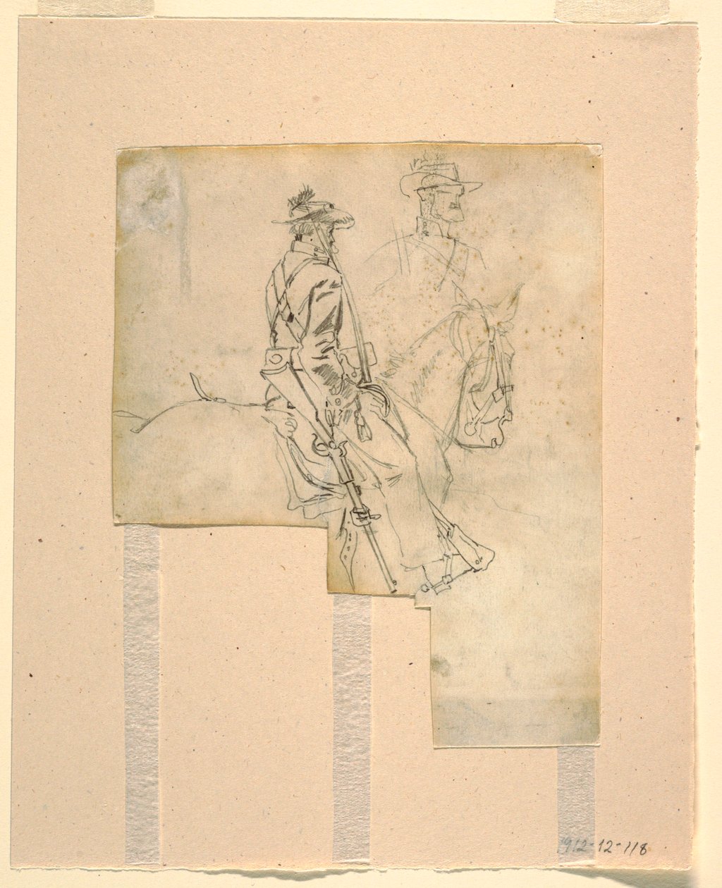 Desenho, vista lateral de um oficial montado, 1862 de Winslow Homer