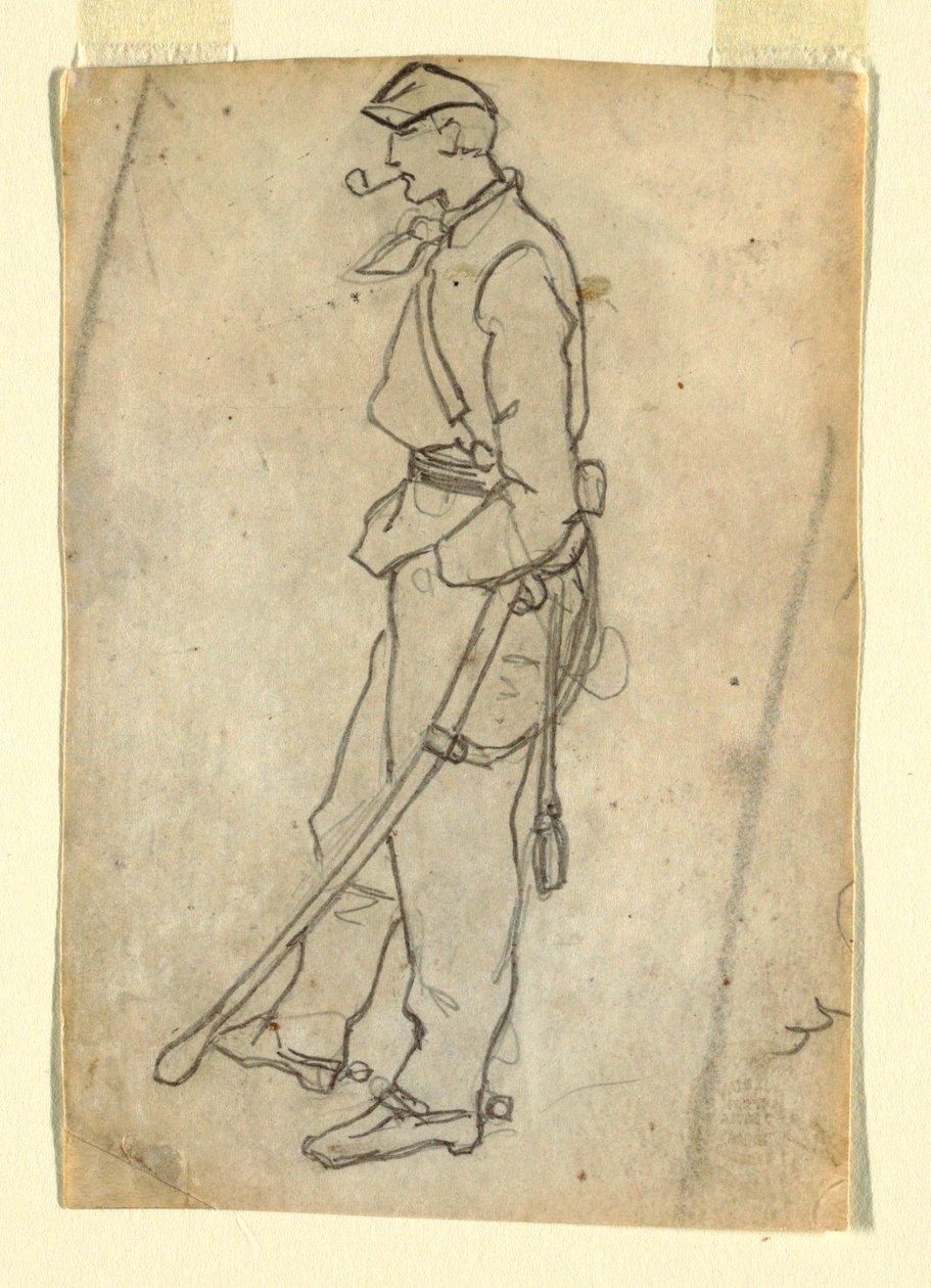 Desenho, Soldado com espada e cachimbo, 1862 de Winslow Homer