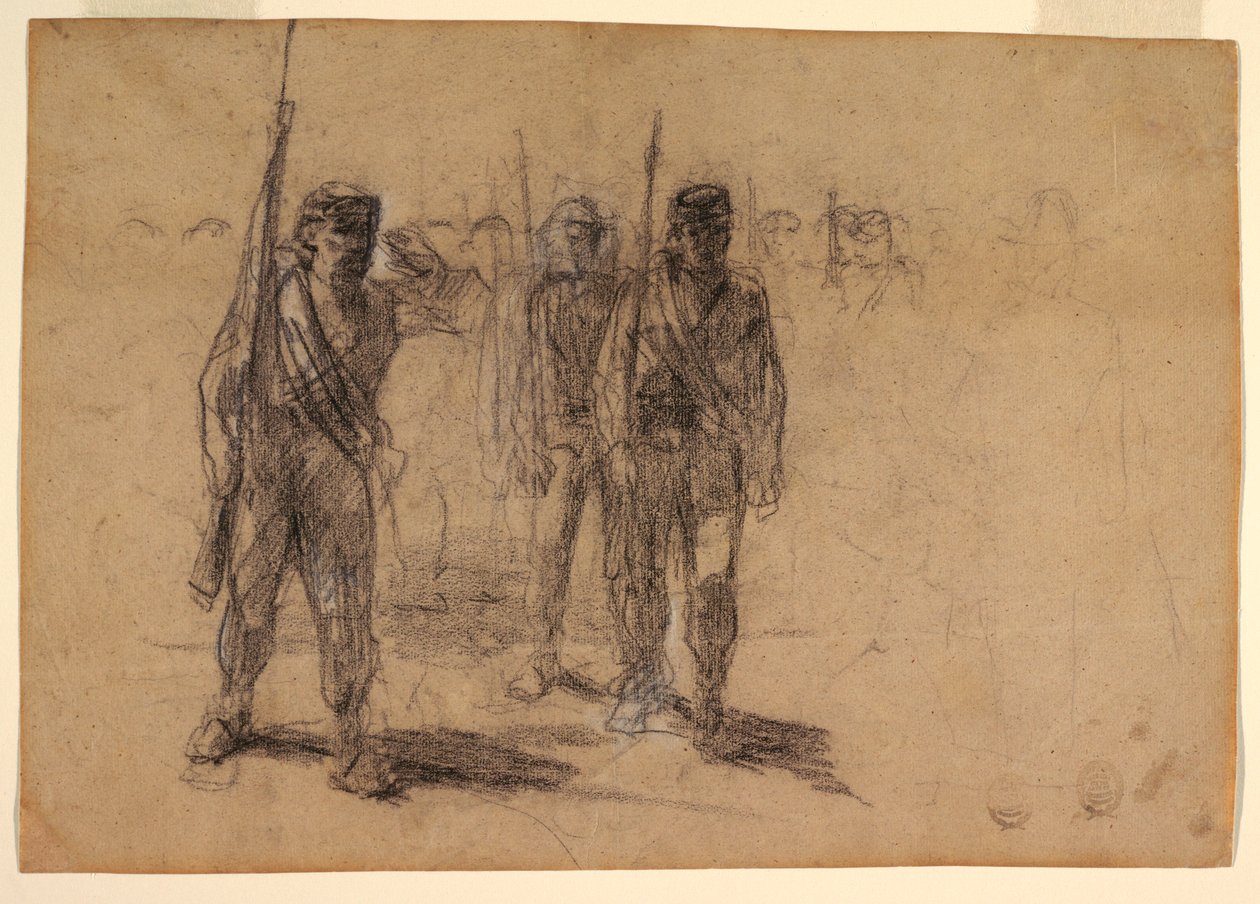 Desenho, Soldados a perfurar, provavelmente 1864 de Winslow Homer
