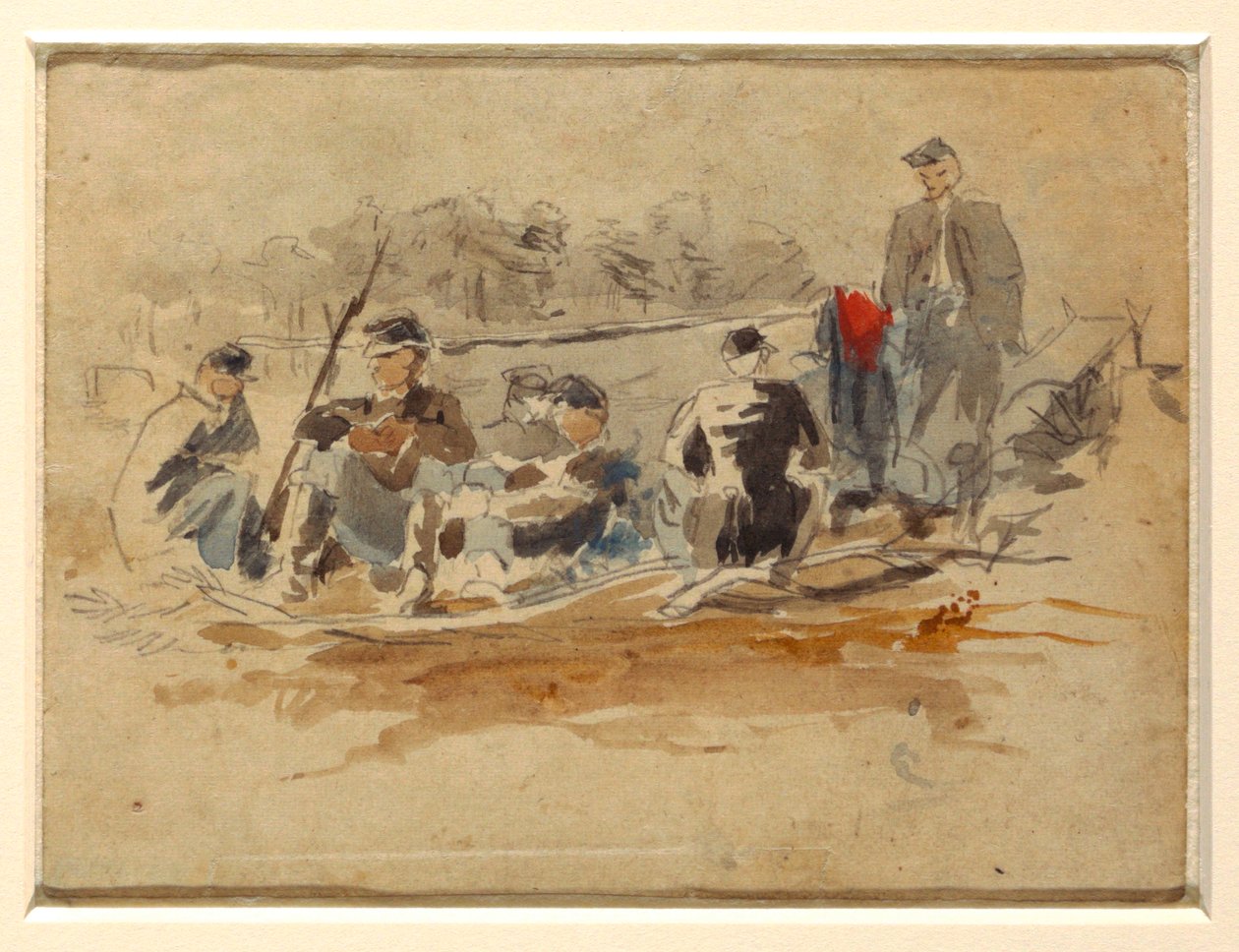 Desenho, Soldados sentados num grupo, 1862 de Winslow Homer
