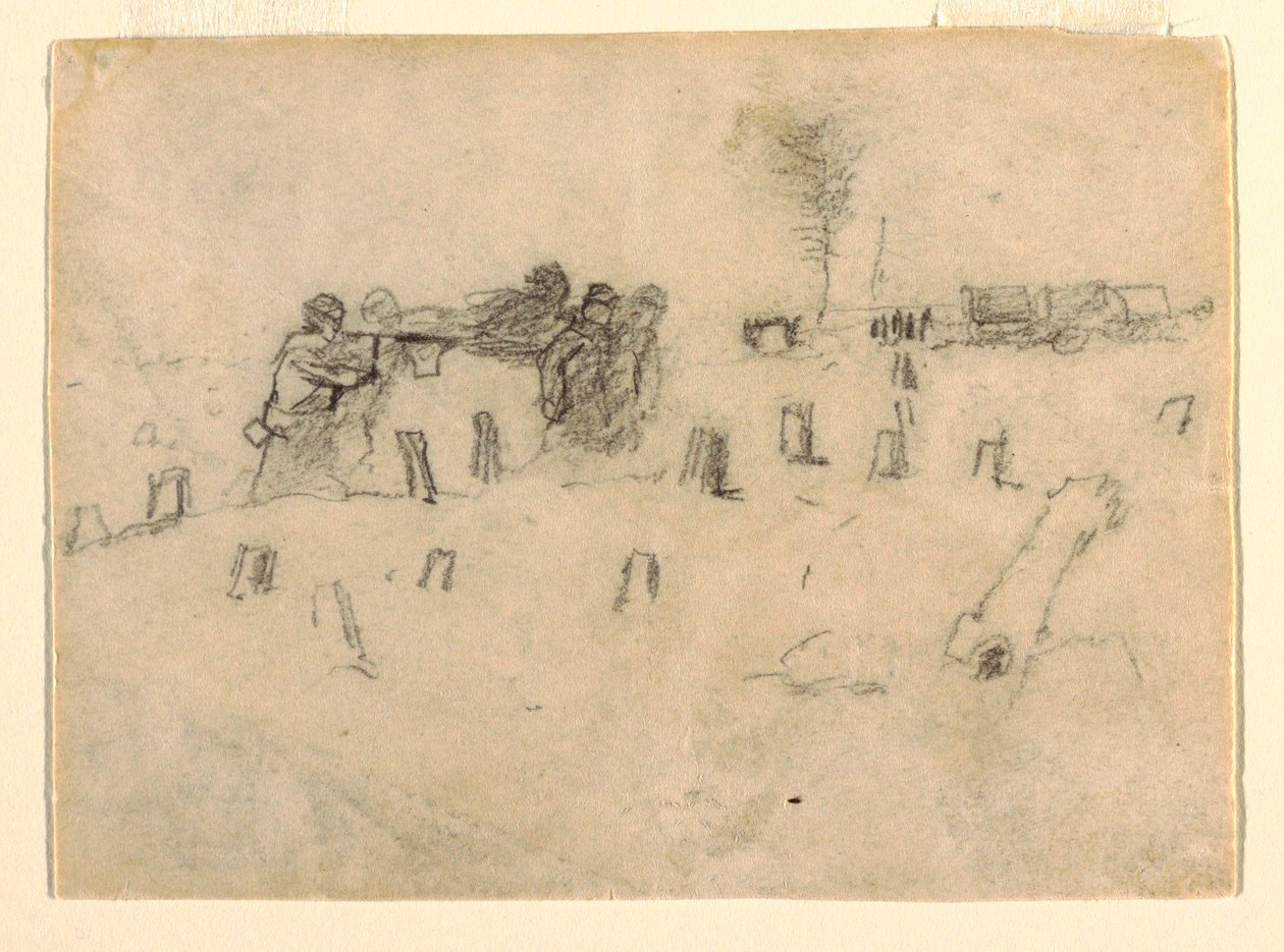 Desenho, carregadores de maca a transportar um soldado, provavelmente 1862 de Winslow Homer