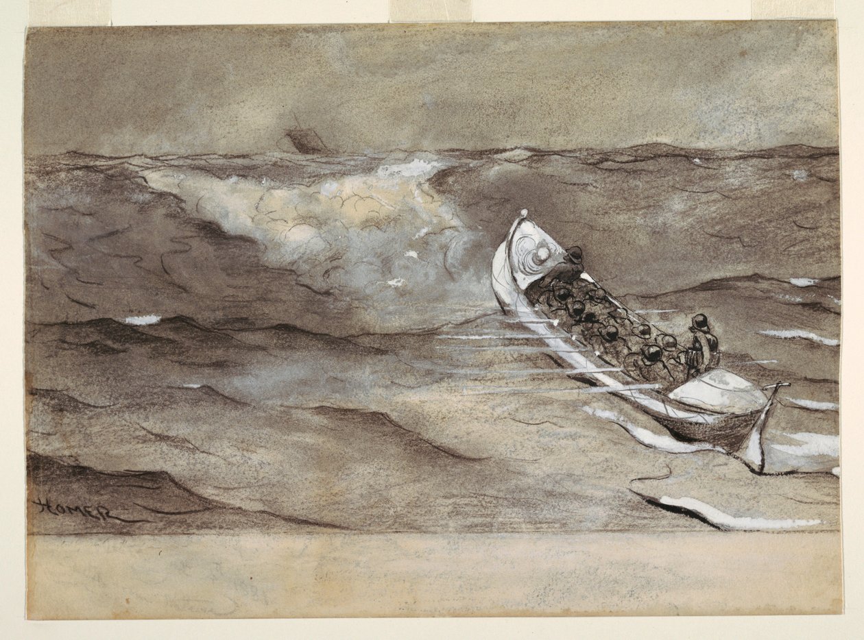 Desenho, O barco salva-vidas, estudo para aguarela, "Naufrágio do 