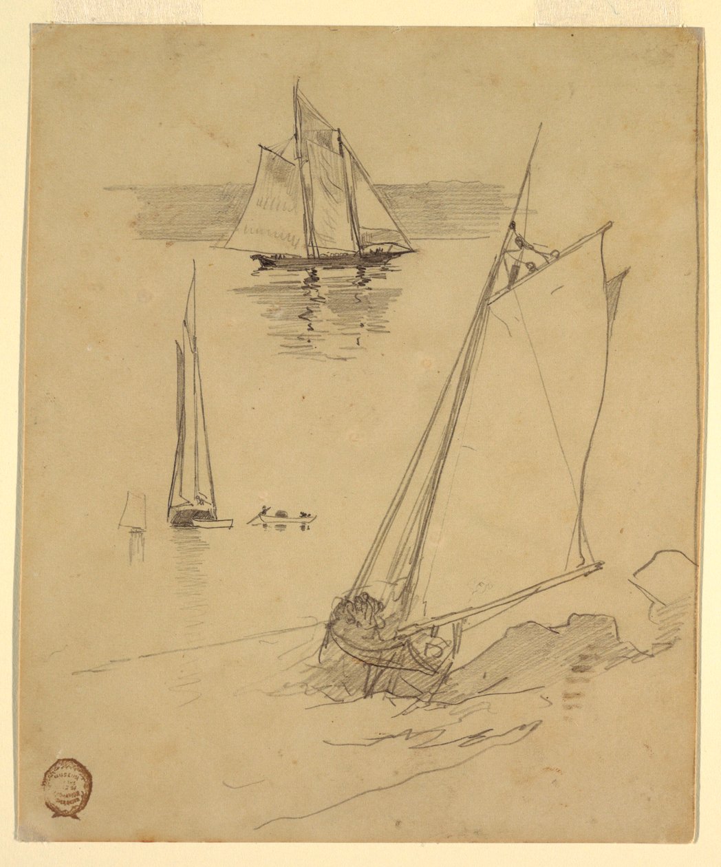 Desenho, Três esboços de escunas, provavelmente 1880 de Winslow Homer