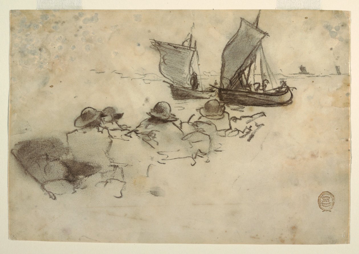 Desenho, Dois barcos de pesca com velas, Cullercoats, Inglaterra, 1881-82 de Winslow Homer