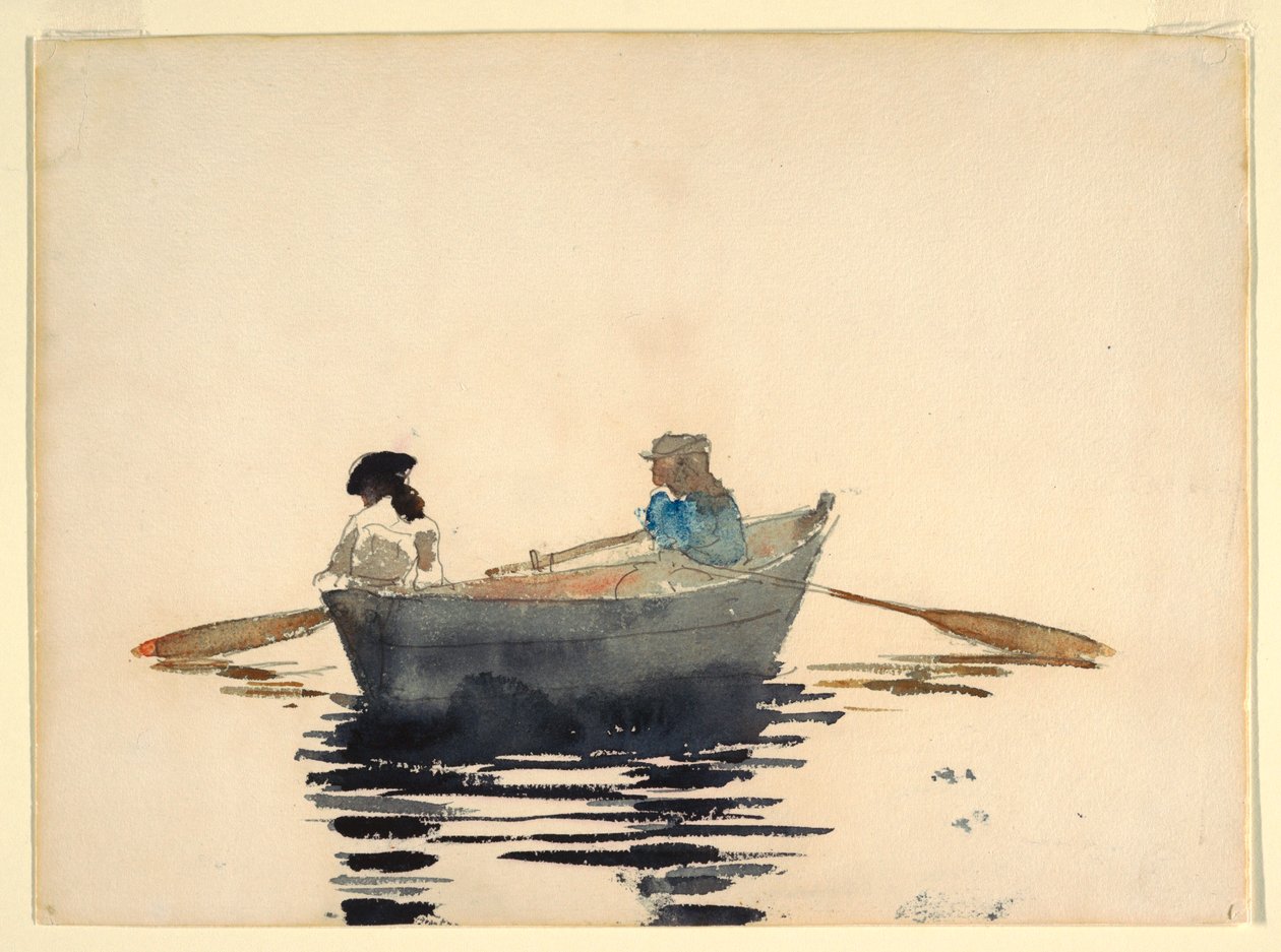 Desenho, Duas raparigas num barco a remos, 1876-80 de Winslow Homer