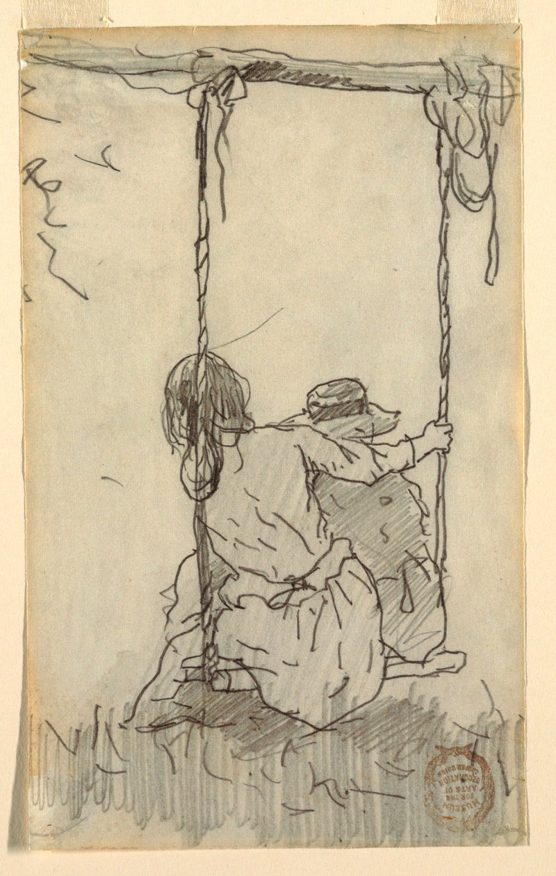Desenho, Duas raparigas num baloiço, 1879 de Winslow Homer