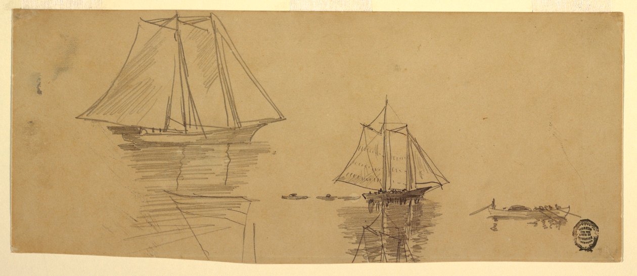 Desenho, Duas escunas e dories, ca. 1880 de Winslow Homer