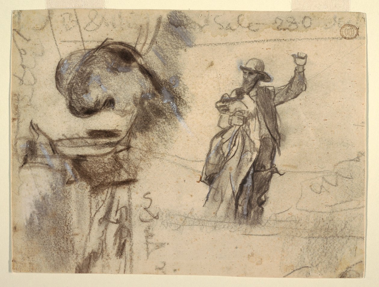Desenho, Dois Estudos de um Marinheiro com Braço Elevado (Estudos para O Poço do Olho - Tudo e o Naufrágio) de Winslow Homer