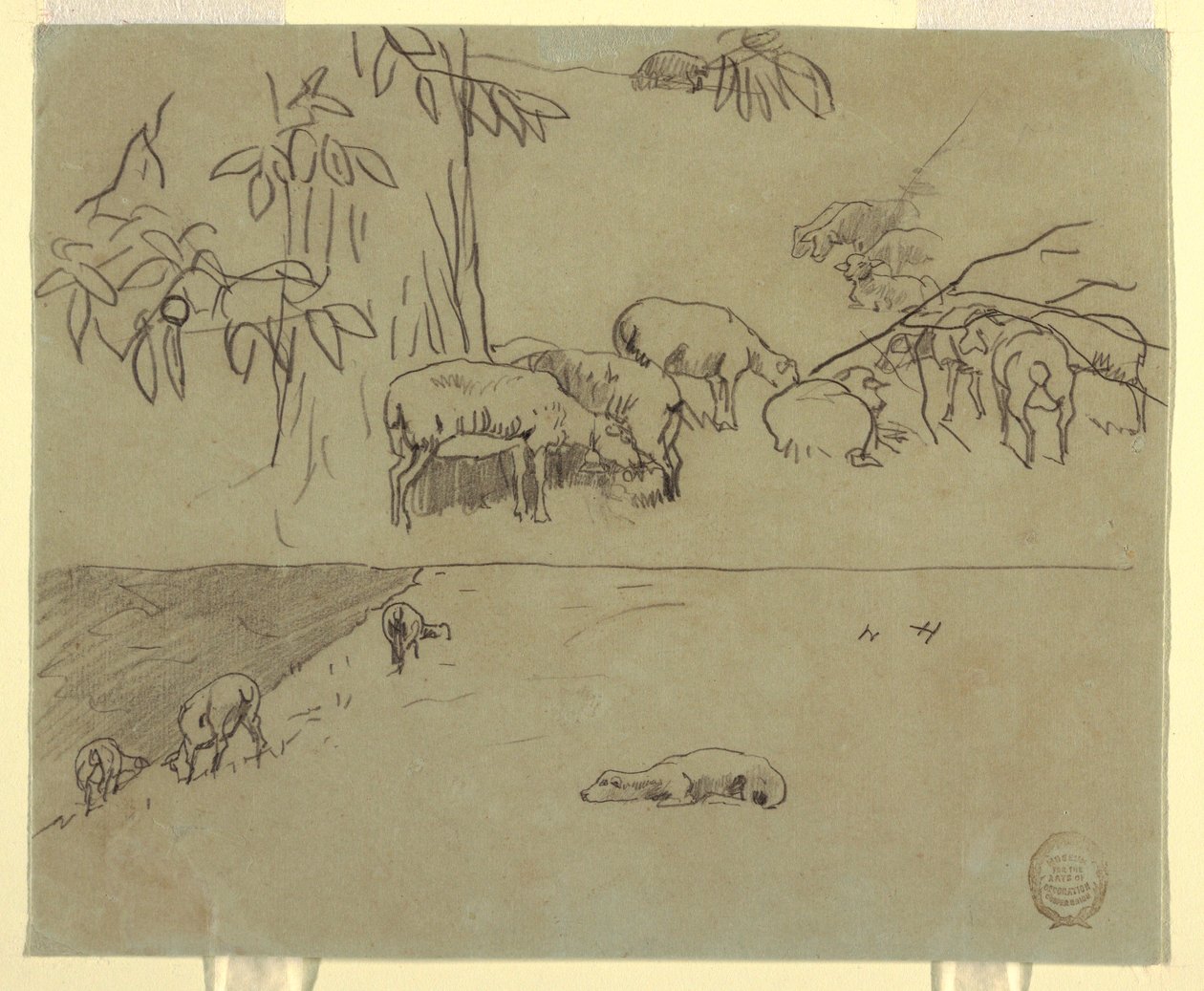 Desenho, Duas vistas de ovelhas a pastar num campo, provavelmente 1875-78 de Winslow Homer
