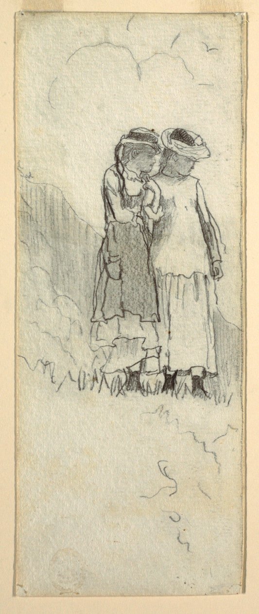 Desenho, Duas raparigas num campo, 1879 de Winslow Homer