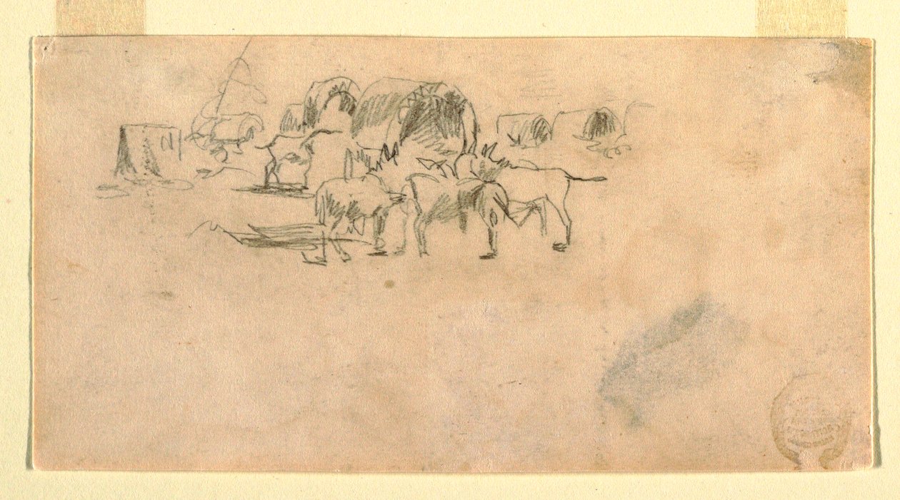 Desenho, Comboio de carroças no acampamento, 1862 de Winslow Homer