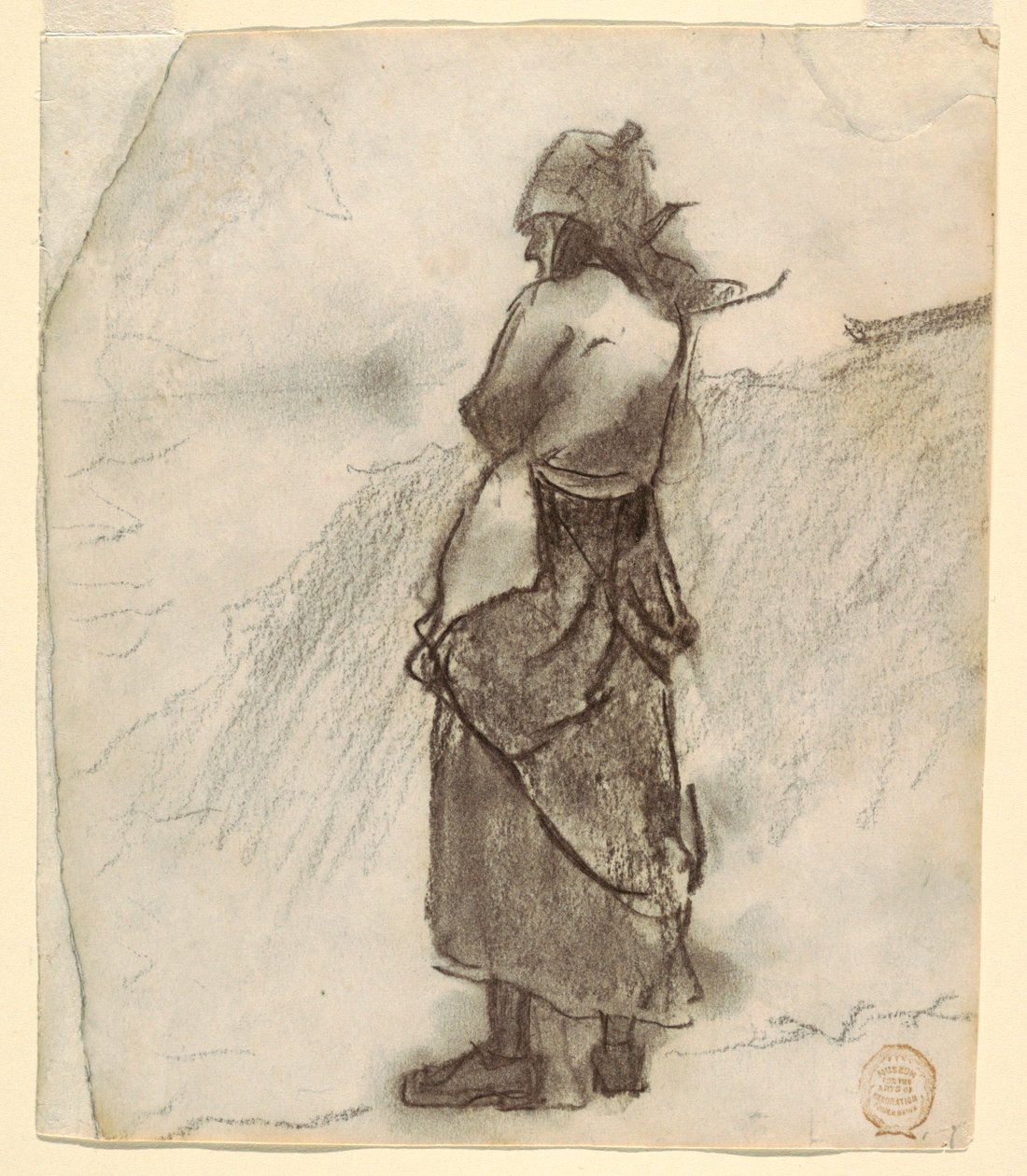 Desenho, Mulher a olhar para o mar, Cullercoats, Inglaterra, 1881-82 de Winslow Homer