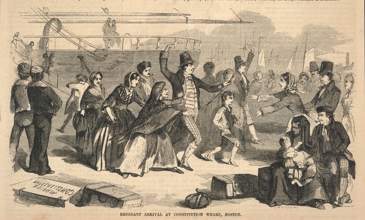 Chegada de emigrantes a Constitution Wharf, Boston, de Ballou