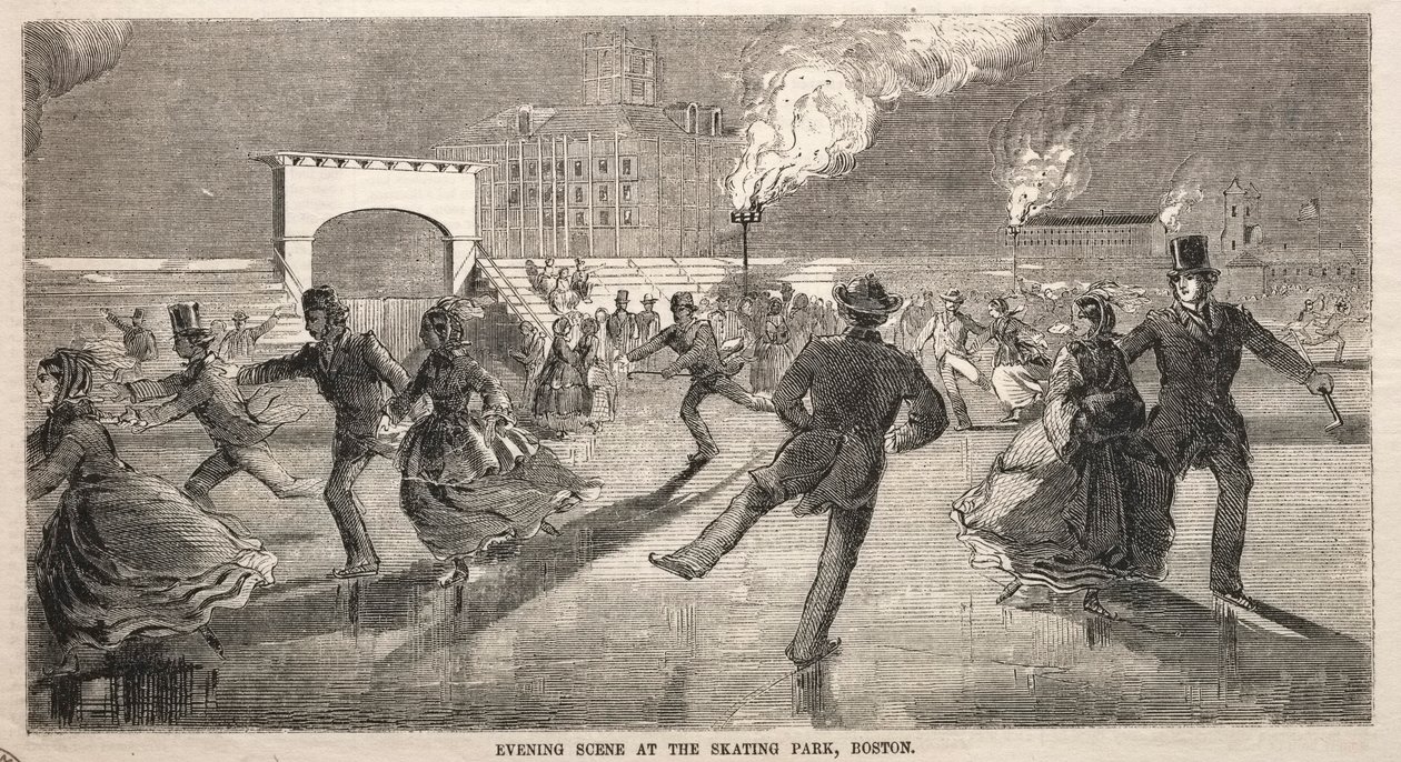 Cena da noite no parque de patinação, Boston, 1859. de Winslow Homer