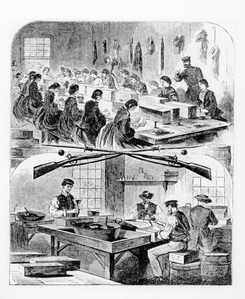Enchendo cartuchos no arsenal em Watertown, Massachusetts, de 1860 de Winslow Homer