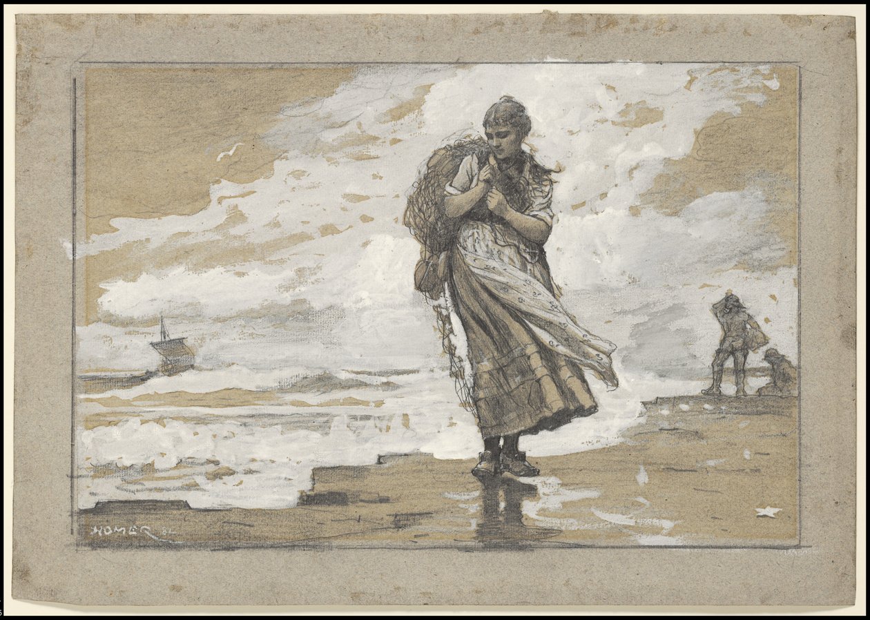 Fisher Girl com rede, 1882 de Winslow Homer
