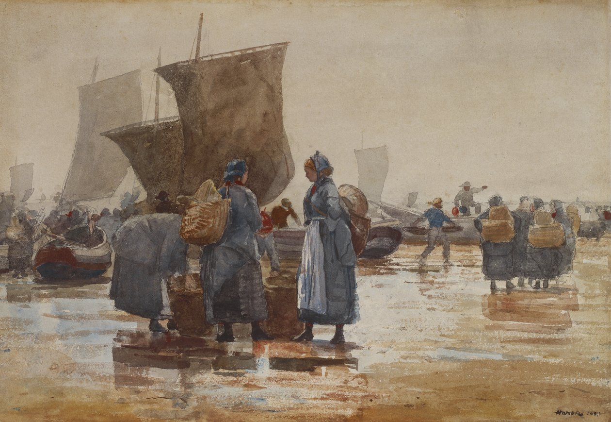 Pescadores na praia de Cullercoats de Winslow Homer