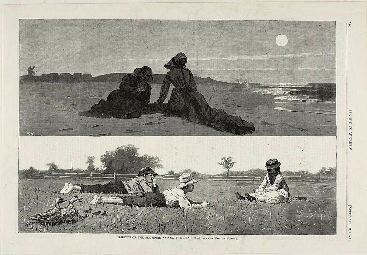 Namoros à beira-mar e no prado de Winslow Homer