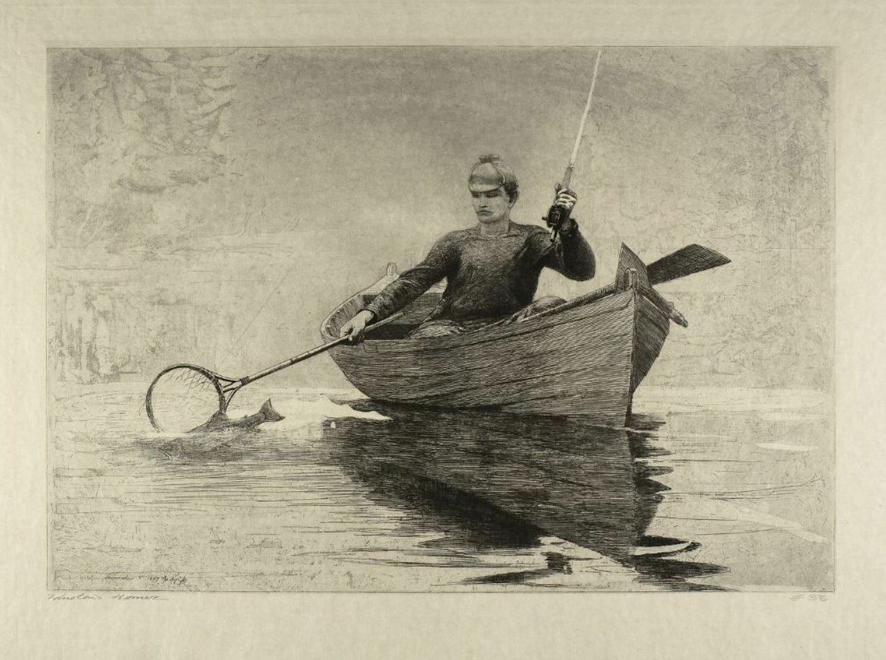 Pesca com mosca, Lago Saranac de Winslow Homer