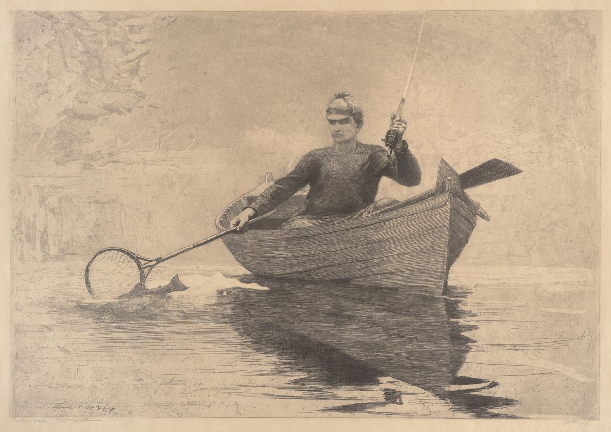 Pesca à mosca, lago Saranac de Winslow Homer