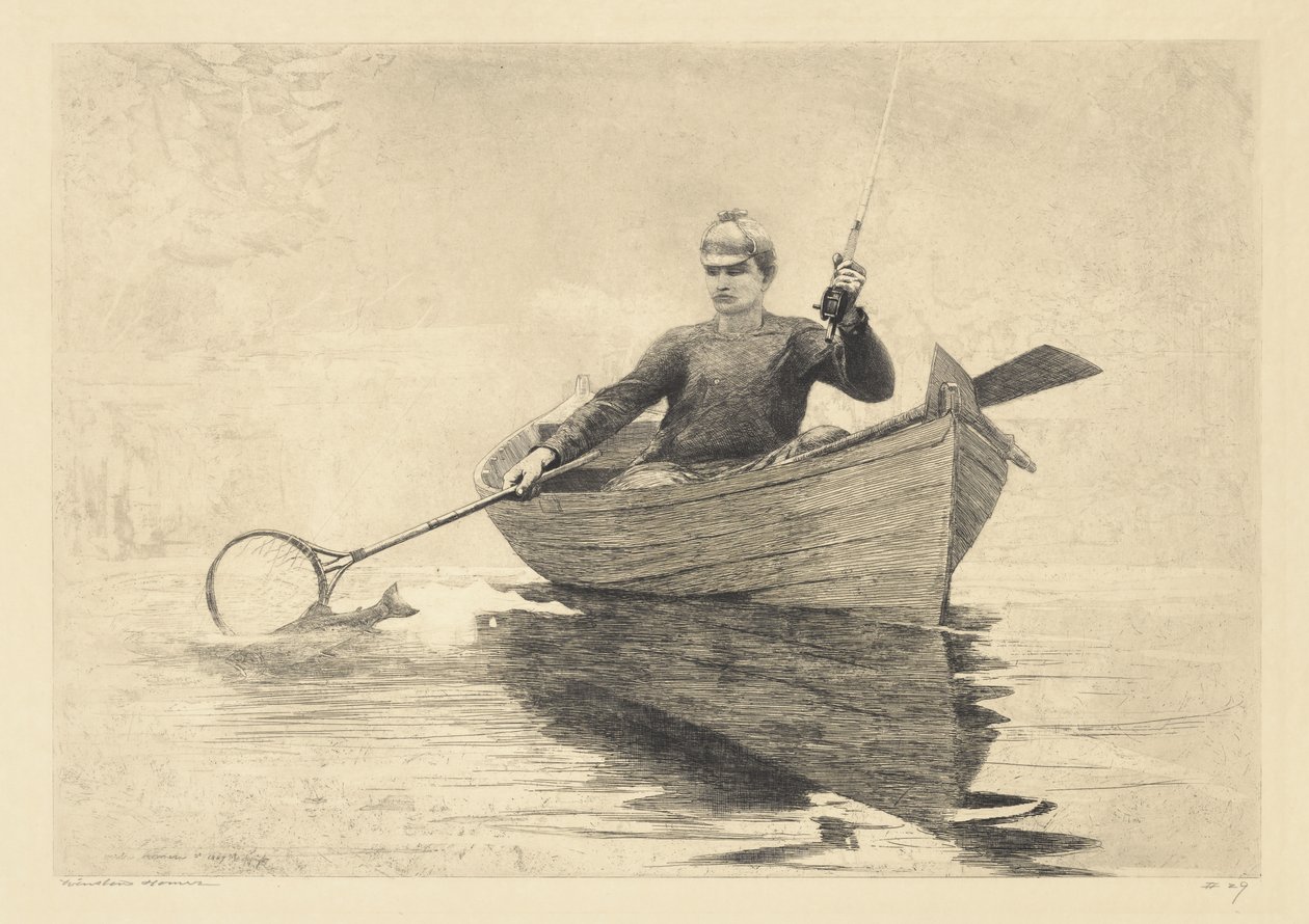 Pesca com mosca, Saranac Lake, 1889 de Winslow Homer