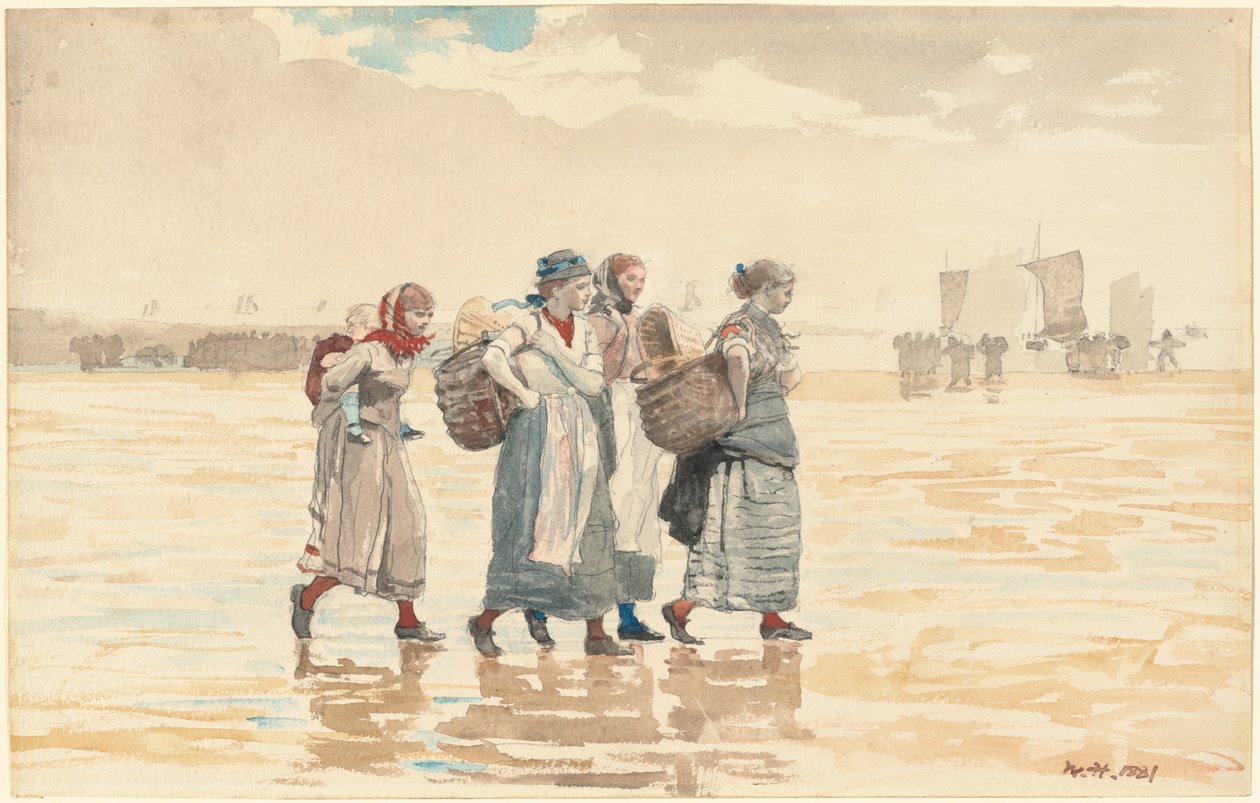 Quatro Fishwives na praia de Winslow Homer