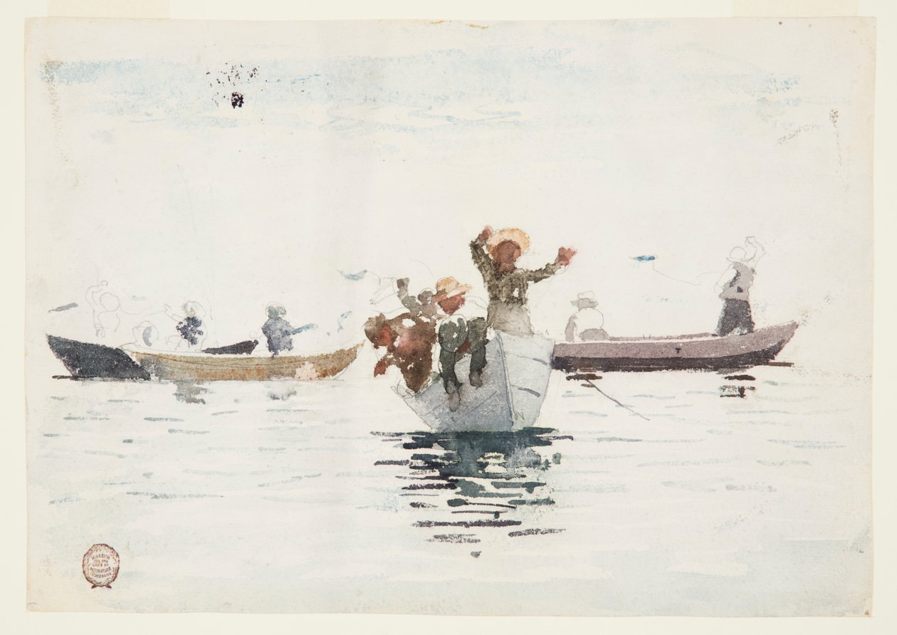 Quatro barcos a remo com crianças de Winslow Homer