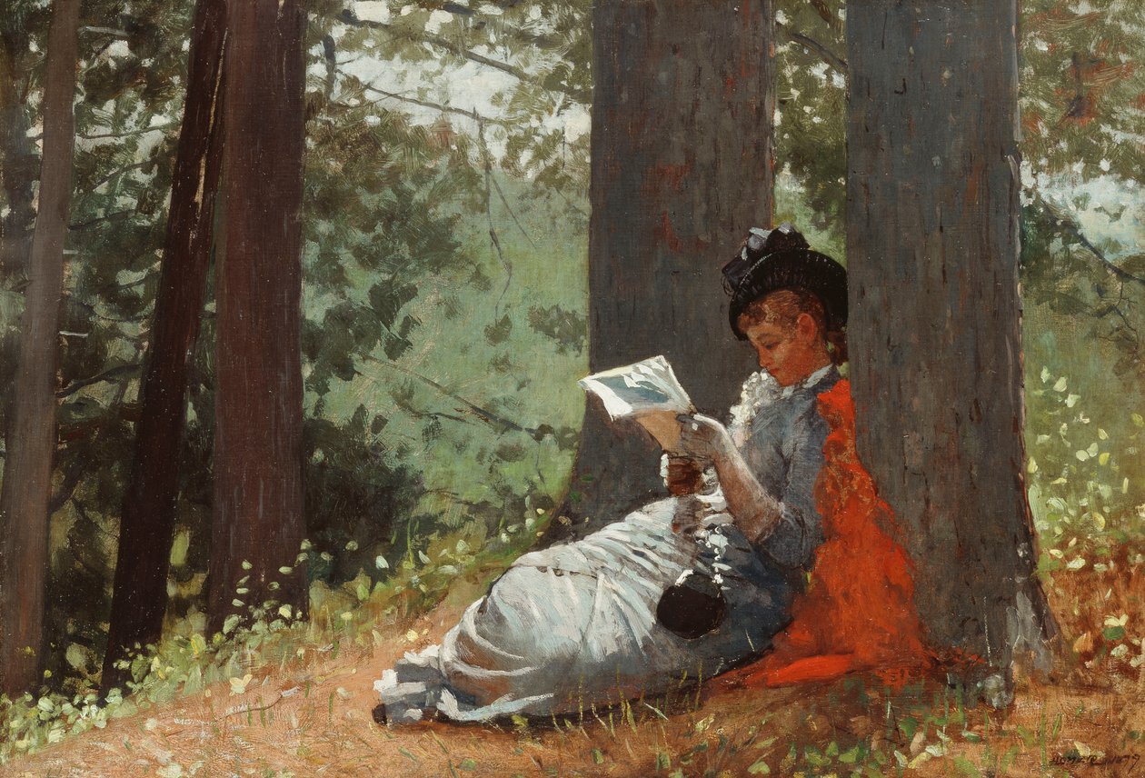 Menina lendo sob um carvalho, 1879 de Winslow Homer