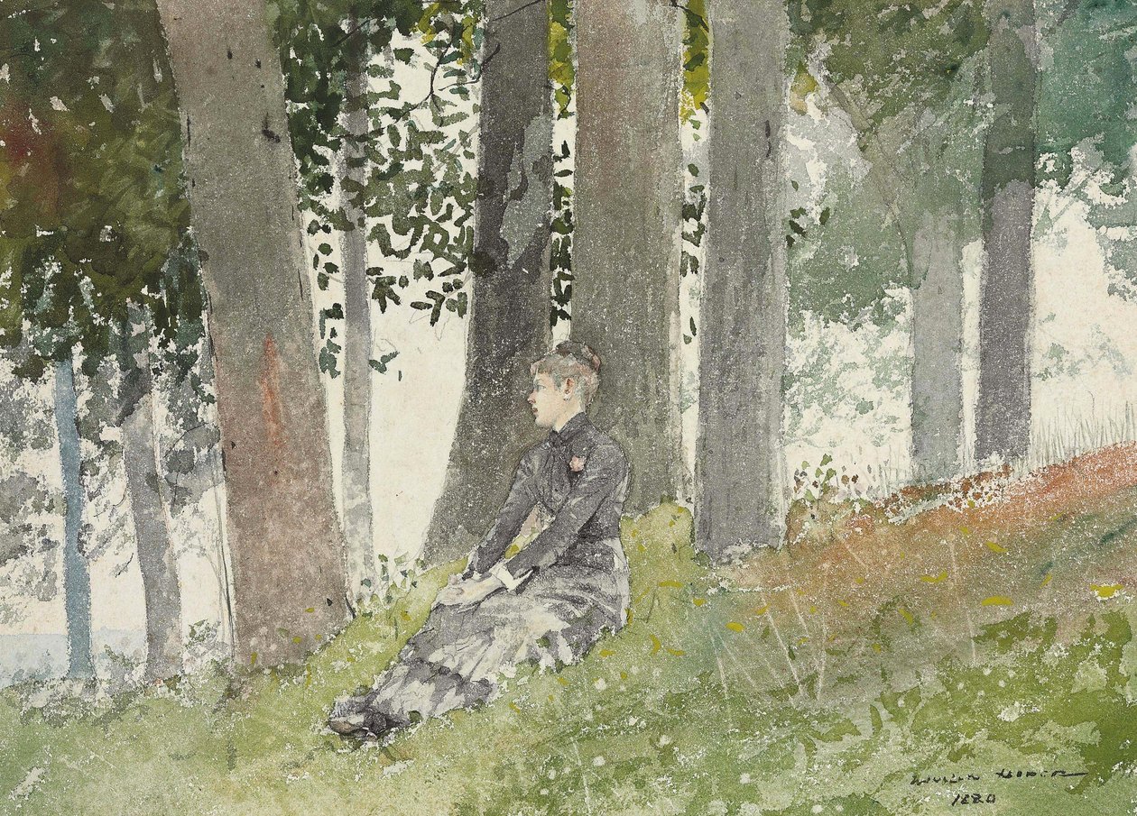 Rapariga sentada num bosque de Winslow Homer