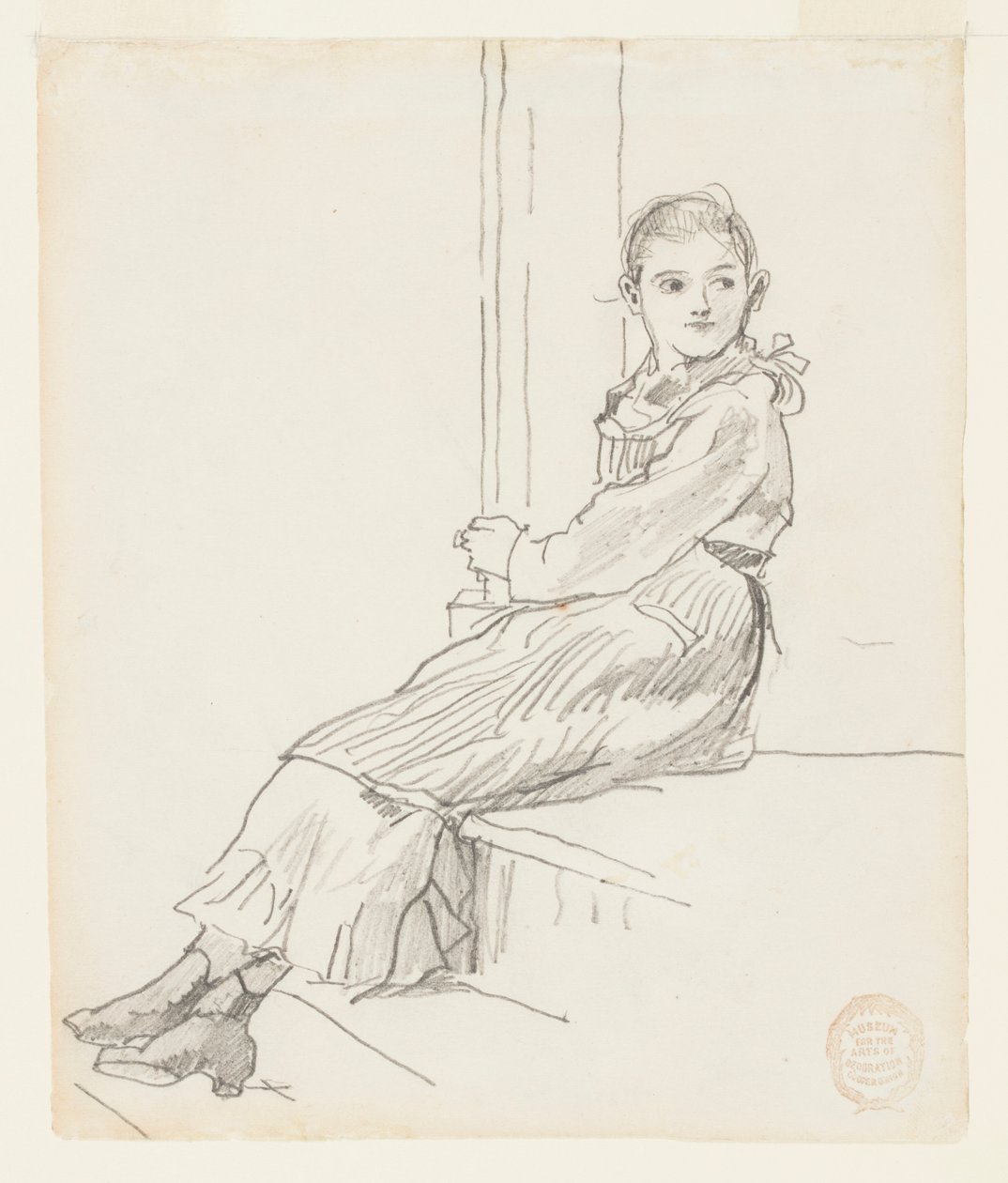 Garota sentada em um degrau da varanda de Winslow Homer