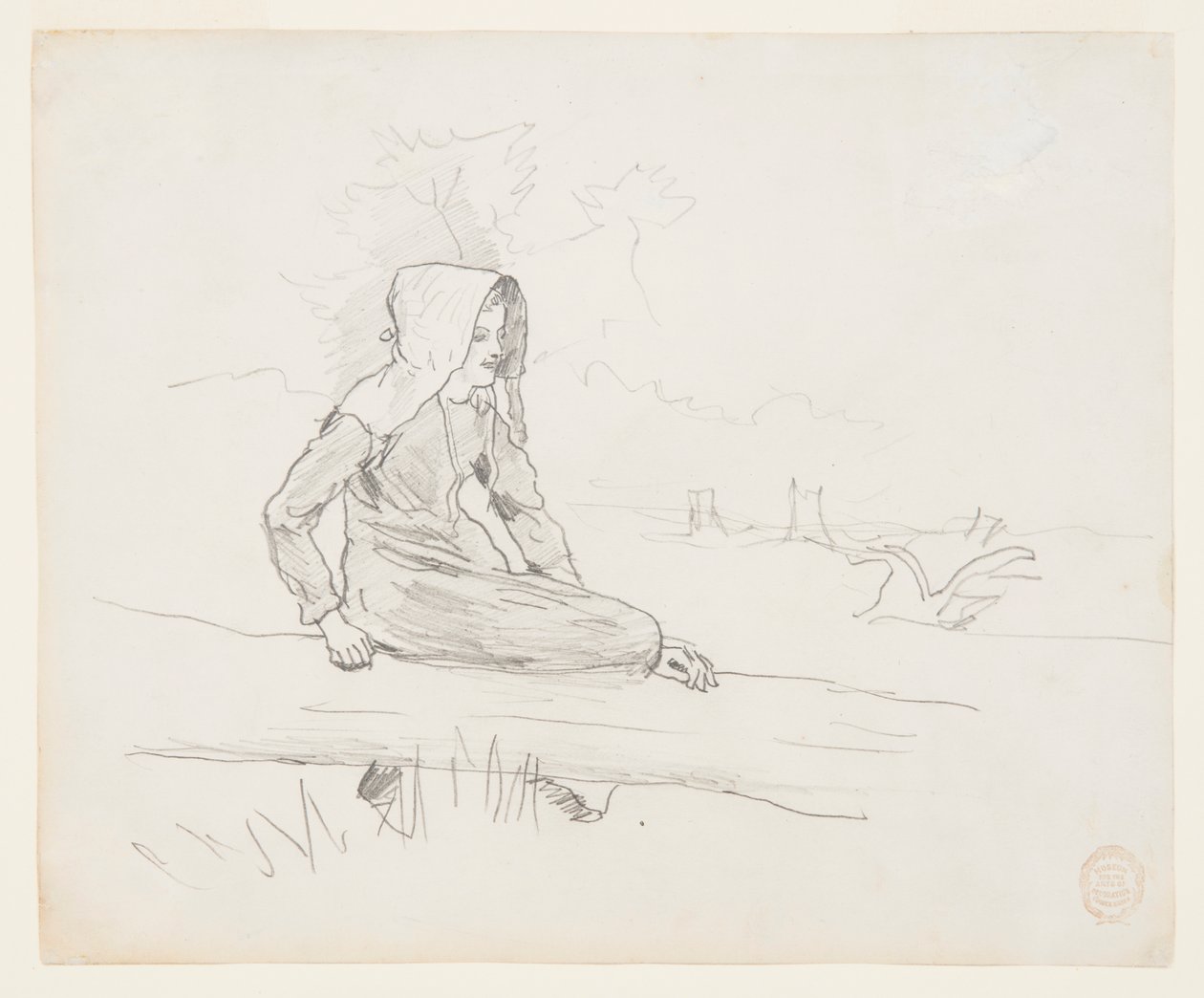 Garota sentada em um tronco de árvore de Winslow Homer