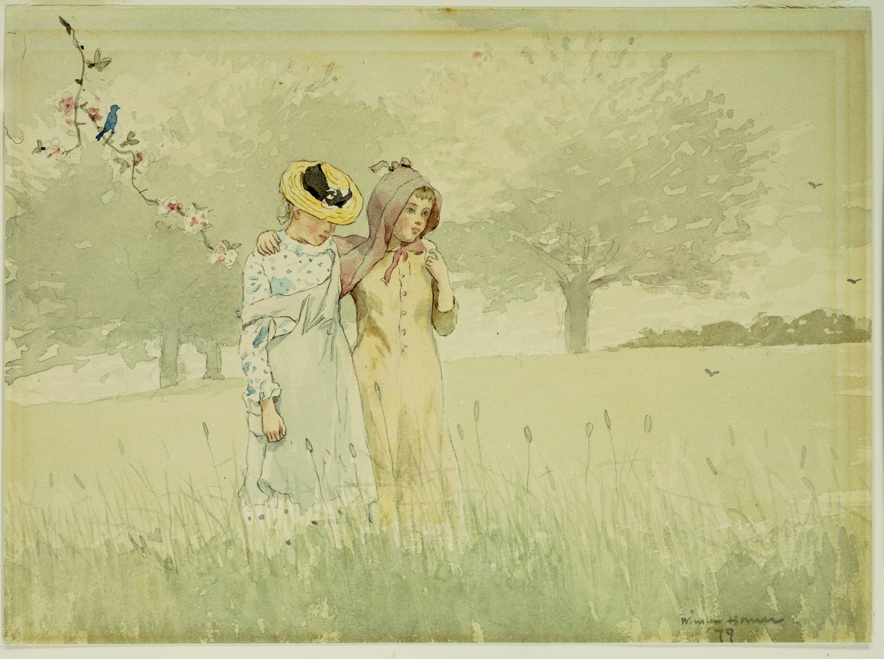 Meninas passeando em um pomar, 1879 de Winslow Homer