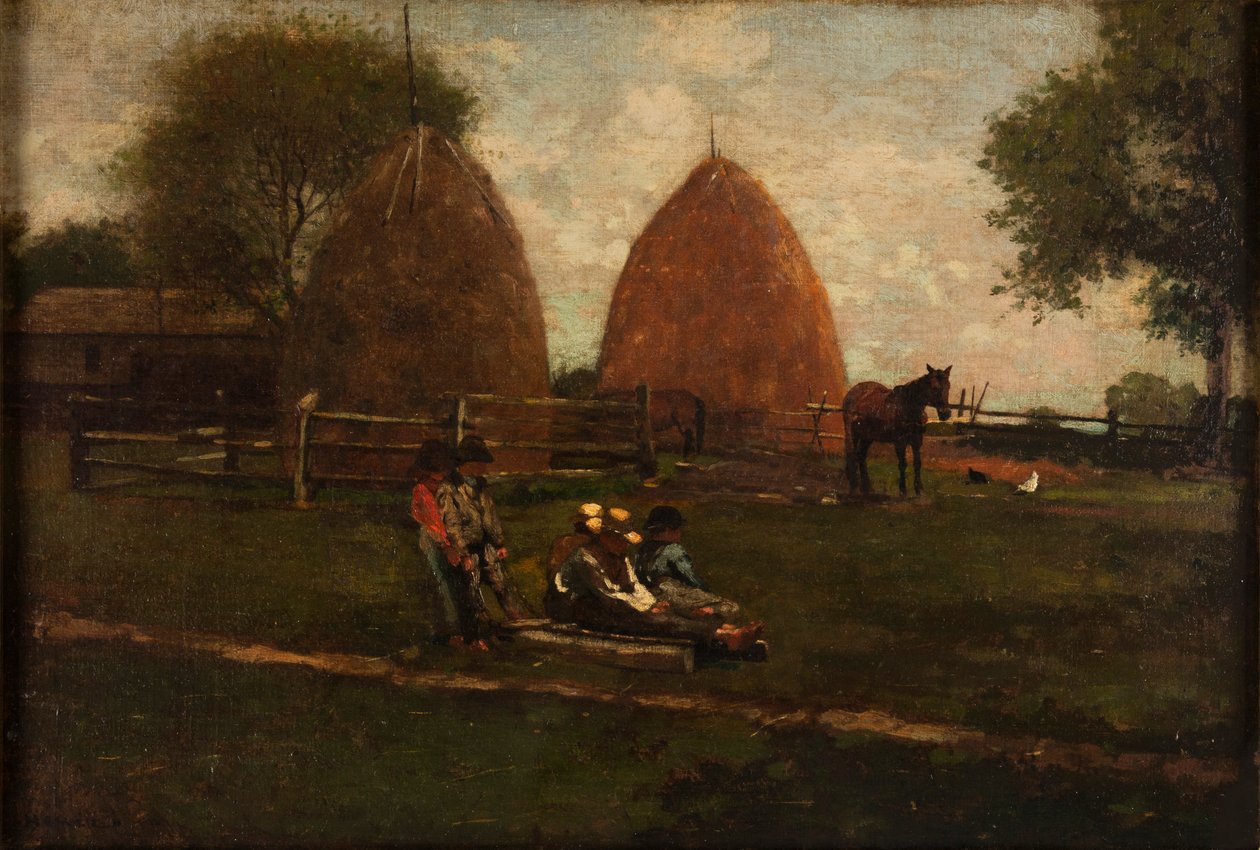 Haystacks and Children, 1874. de Winslow Homer