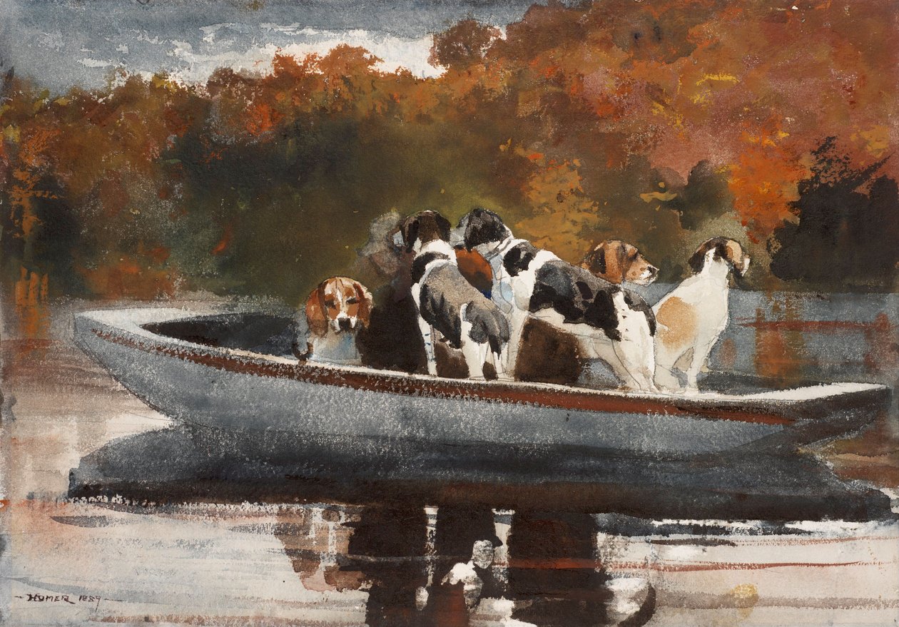 Cães de caça no barco (à espera da partida) de Winslow Homer