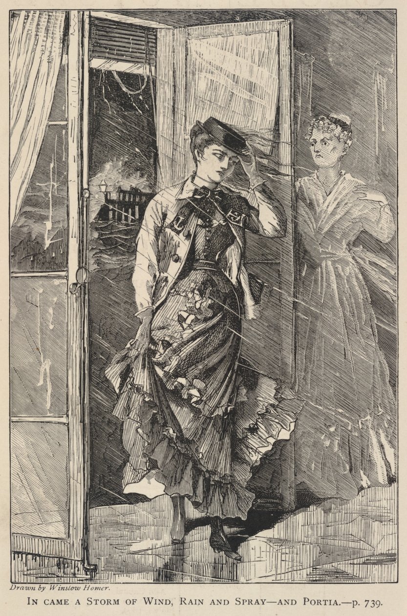 Levantou-se uma tempestade de vento, chuva e borrifos - e Portia, de The Galaxy, dezembro de 1869 de Winslow Homer
