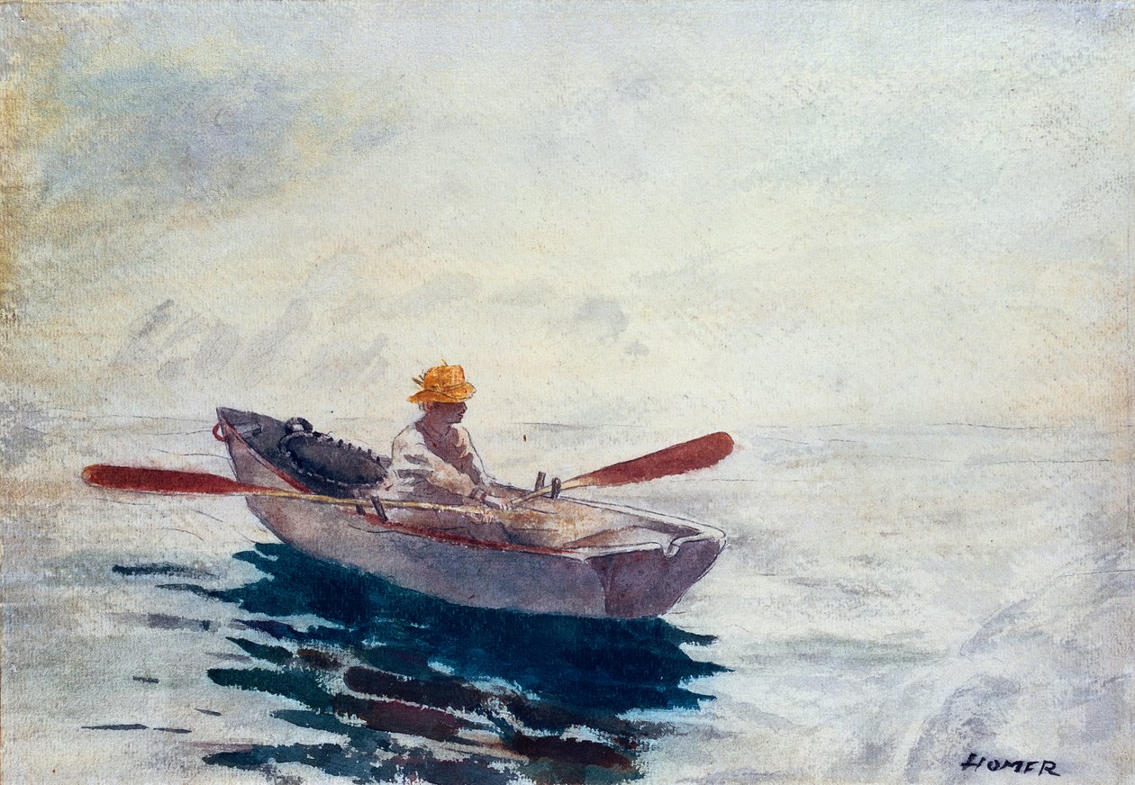 Num Barco (aguarela, lápis e caneta sobre papel) de Winslow Homer