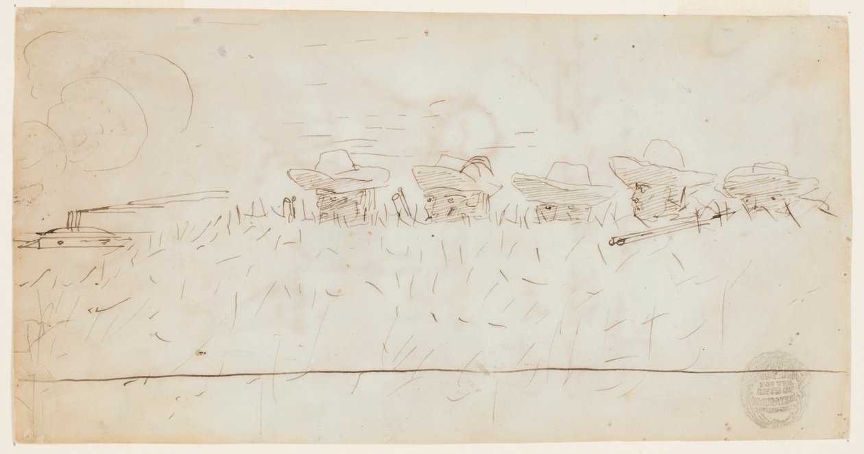 Homens olhando por terraplanagem de Winslow Homer