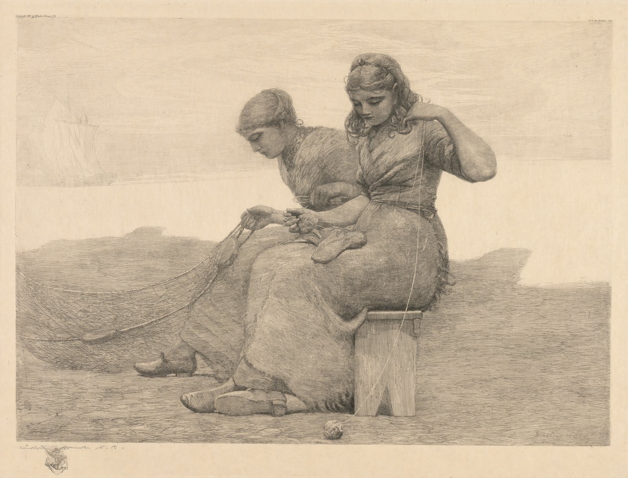 Emendando as lágrimas, 1888. de Winslow Homer