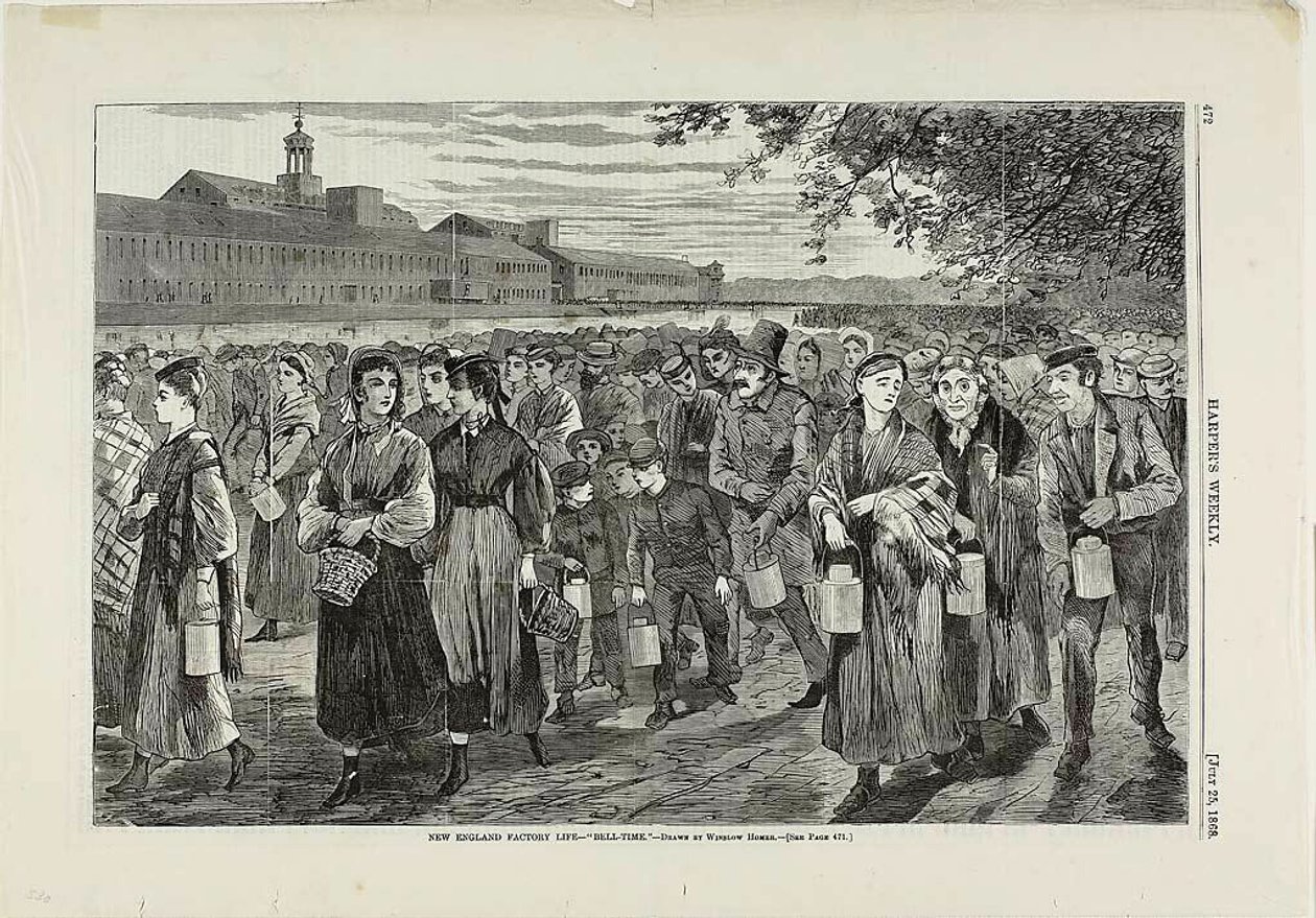 Vida nas fábricas de Nova Inglaterra - "Hora do sino" de Winslow Homer