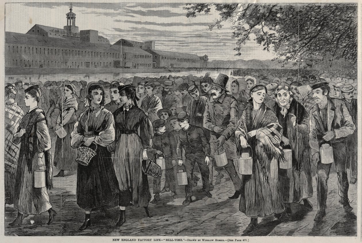 Vida nas fábricas de Nova Inglaterra - "Bell-Time" (Hora da campainha) de Winslow Homer