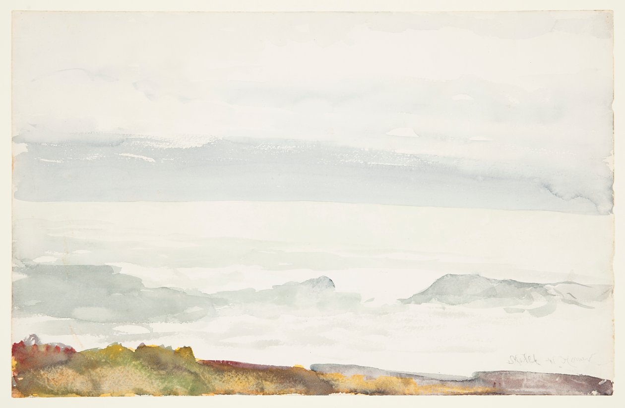 Oceano visto de um penhasco, pescoço de Prout, Maine de Winslow Homer