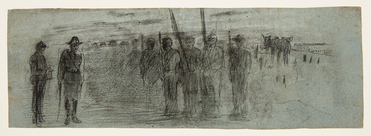 Oficial e ajudante inspecionando um esquadrão de Winslow Homer